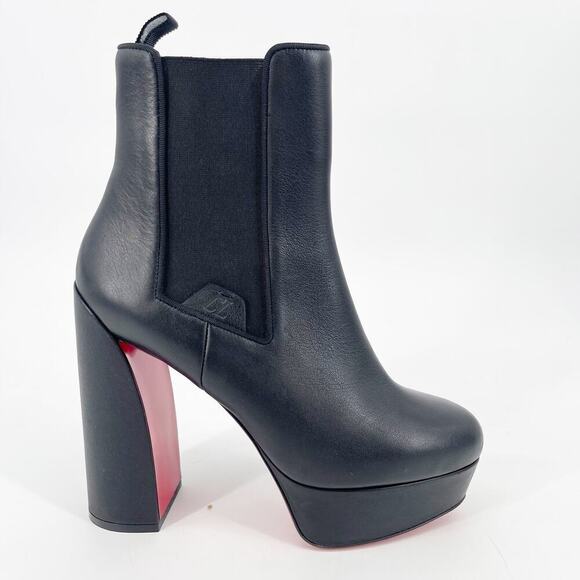 Christian Louboutin Black Movidastic 130 Leather Platform Chelsea Boot EU 39.5 - Picture 2 of 13